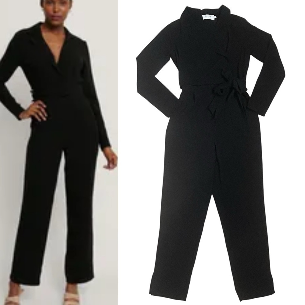 Hannalicious x NA-KD Black Wrap Front Junpsuit